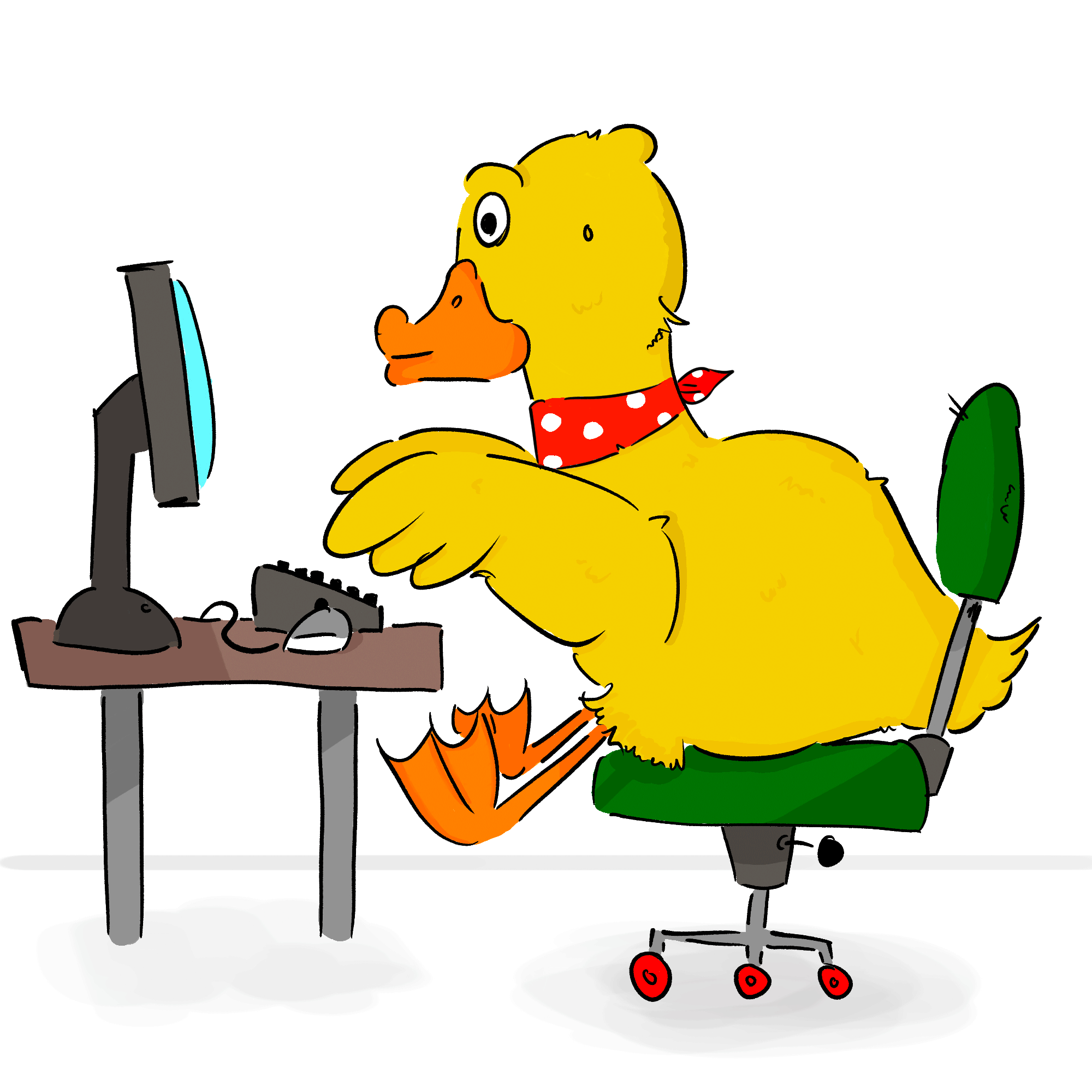 Ente nutzt die Tastatur am PC zur Suche